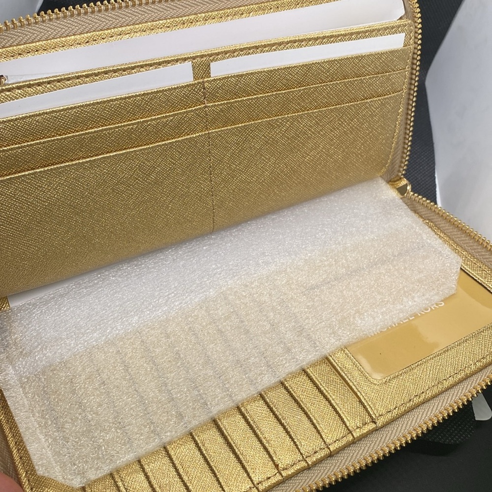 🤎💛MICHAEL KORS🤎💛Nat/Gold Jet Set Center Stripe Travel Continental Wallet/NWT - Picture 7 of 8